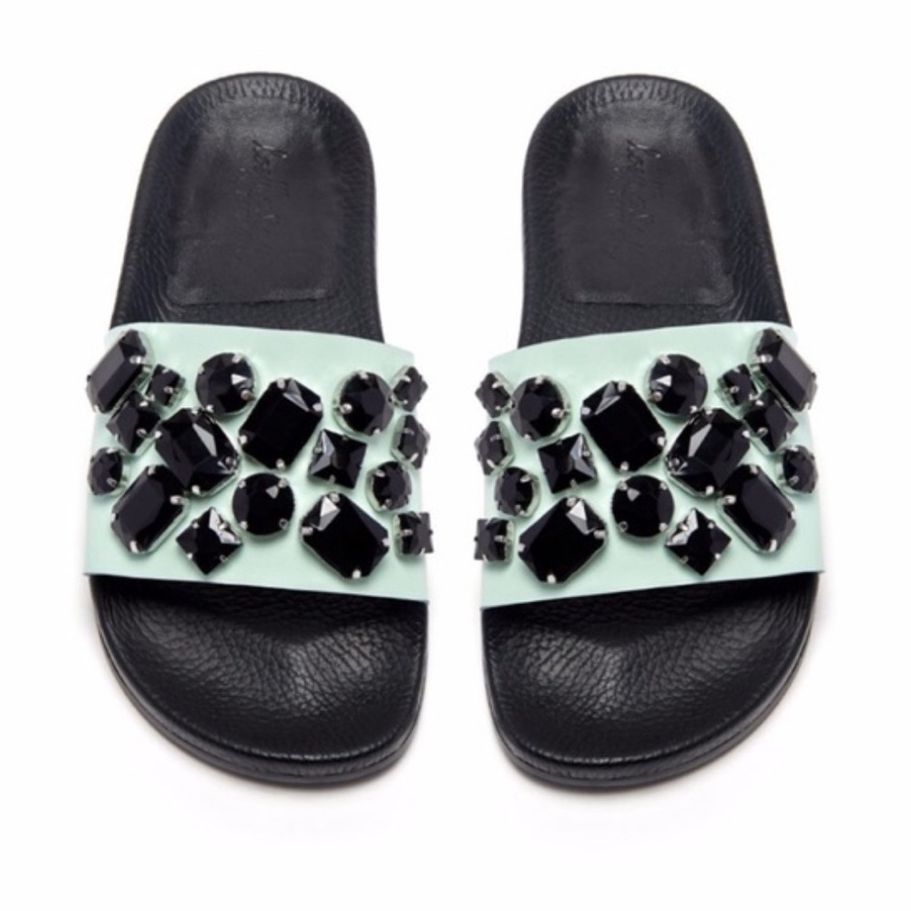 Randall Loeffler Mint & Black Jeweled Slides